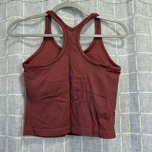 Women's Burgundy Racerback Built-In Bra Cropped Tank Top